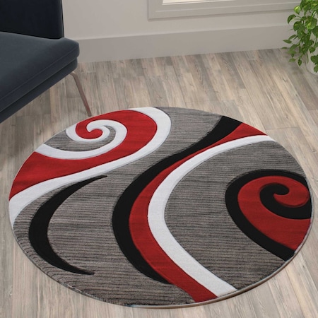 Red 4' X 4' Modern Plush Abstract Area Rug